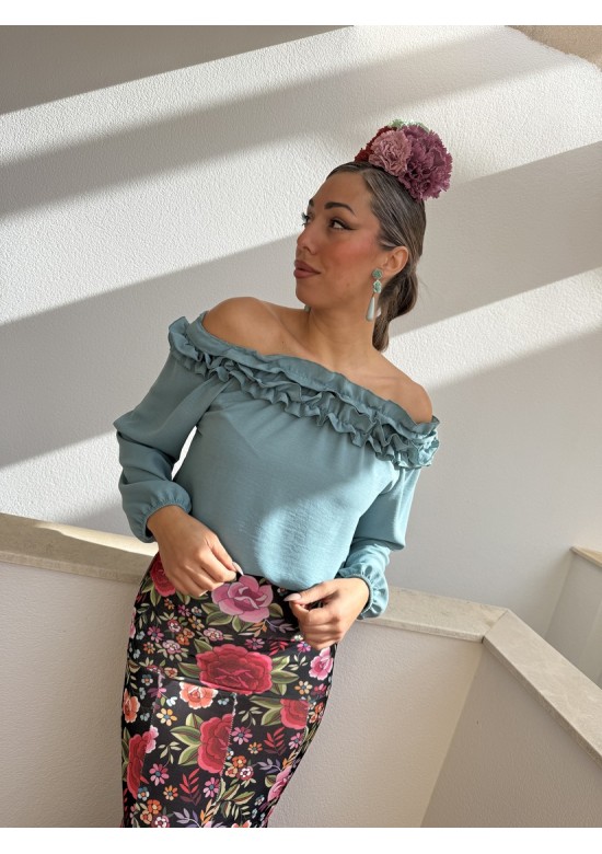 Blusa Volantes Aguamarina