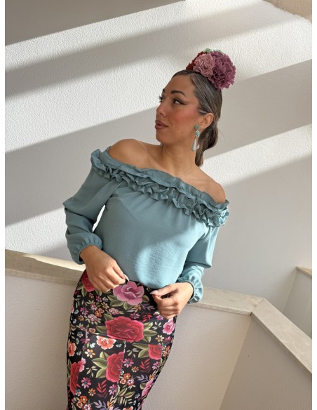 Blusa Volantes Aguamarina