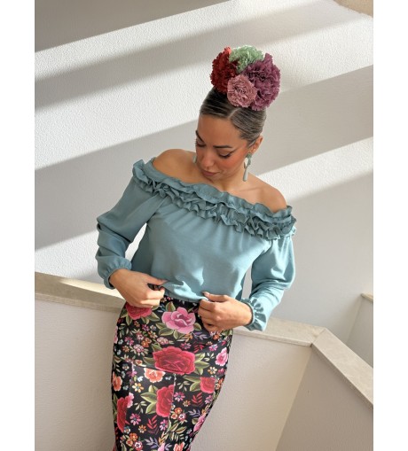 Blusa Volantes Aguamarina