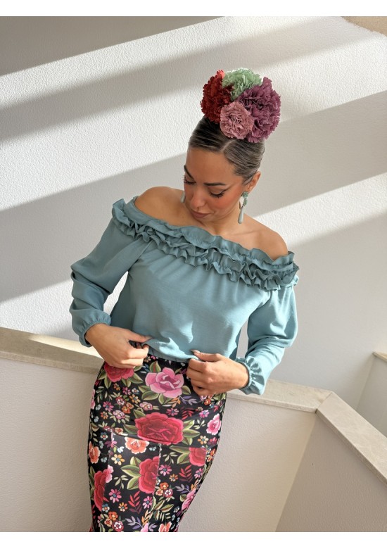 Blusa Volantes Aguamarina